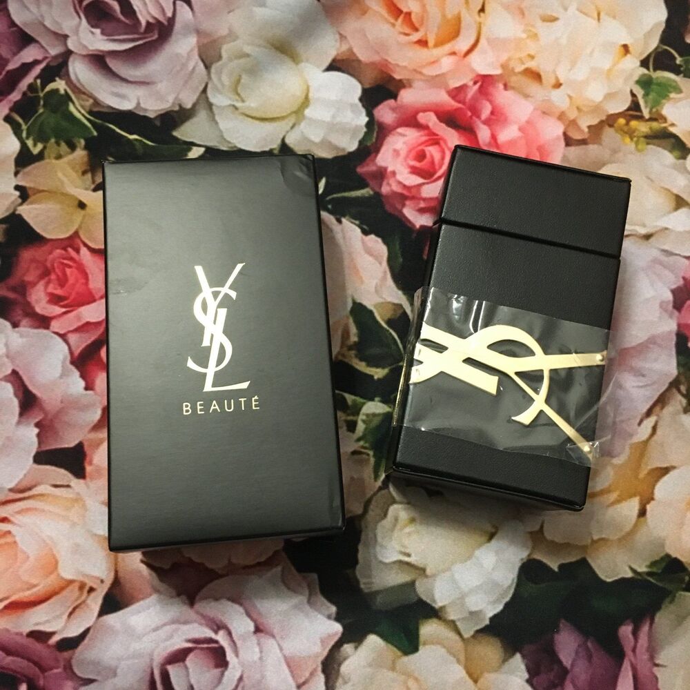 YSL Black faux leather Gold logo flip box New in box